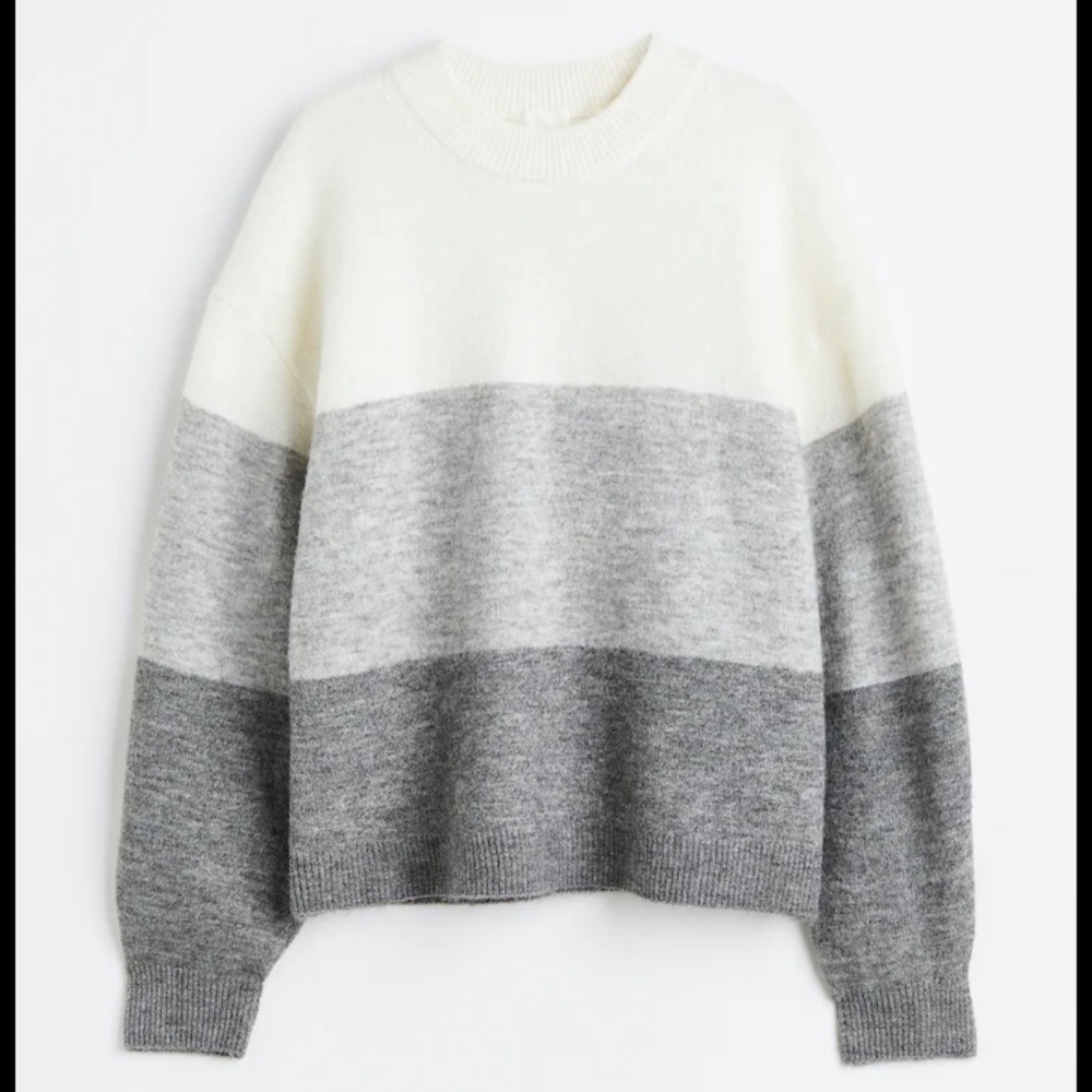 H&M Striped Light Gray Knit Sweater SZ small